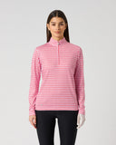 Daily Sports Sunny Geo Printed Air Long Sleeve Top in pink and white geometric check print – women's quarter-zip golf top, front view