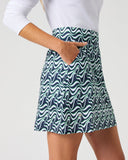 Daily Sports Navy Blue Swirl Print Golf Skort – Abstract Wave Print, Wide Pull-On Waistband and Front Pocket Detail

