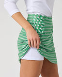 Daily Sports Green Banana Leaf Print Golf Skort – Repeating Leaf Print, Wide Pull-On Waistband and Built-In White Inner Shorts Detail

