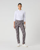 Daily Sports Printed Zebra Magic Pants in dark brown abstract swirl print – women's slim-fit golf pants, front view