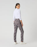 Daily Sports Printed Zebra Magic Pants in dark brown abstract swirl print – women's slim-fit golf pants, back view showing rear pockets