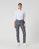 Daily Sports Printed Zebra Black Magic Pants in black and white abstract swirl print – women's slim-fit golf pants, front view