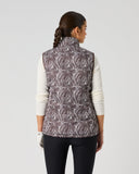 Women's reversible brown zebra wave print padded golf vest with wind and water-repellent fabric – printed side back view
