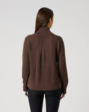 Women's brown structured ribbed knit golf pullover with relaxed fit and geometric rib pattern – back view
