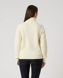Daily Sports Ivory Cable Pullover Unlined in cream ivory – women's chunky cable-knit quarter-zip golf sweater showing ribbed back panel and relaxed fit, back view