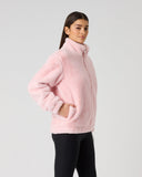 Daily Sports Pink Faux Fur Golf Jacket – Three-Quarter View Showing Zipped Side Pocket and Stand-Up Collar

