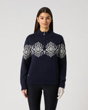 Daily Sports Women's Dark Navy Jacquard Half-Zip Golf Pullover Sweater – Front View

