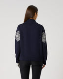 Daily Sports Women's Dark Navy Jacquard Half-Zip Golf Pullover Sweater – Back View

