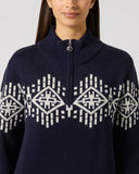 Daily Sports Dark Navy Pullover – Geometric Diamond Jacquard Knit and Half-Zip Detail

