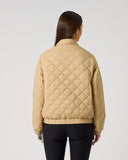 Women's camel diamond quilted bomber golf jacket with ribbed cuffs and hem – back view
