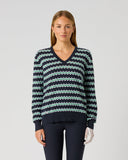 Daily Sports Women's Wave Dark Navy Jacquard Knit Golf Sweater – Front View

