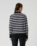 Daily Sports Women's Black and White Wave Jacquard Knit Long Sleeve Golf Polo Shirt – Back View

