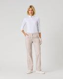 Daily Sports Stripe Bark Pants in beige and white vertical stripe – women's wide-leg golf pants, front view