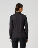 Women's ribbed black quick dry long sleeve golf polo with stretch fabric – back view
