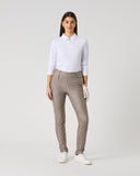 Daily Sports Magic Fall Geo Print Warm Pants in earthy brown check pattern – women's slim-fit golf pants, front view