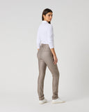 Daily Sports Magic Fall Geo Print Warm Pants in earthy brown check pattern – women's slim-fit golf pants, back view showing rear pockets