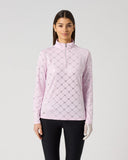 Daily Sports Women's Pink Silver Foil Logo Print Half-Zip Golf Shirt – Front View

