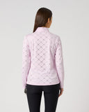 Daily Sports Women's Pink Silver Foil Logo Print Half-Zip Golf Shirt – Back View

