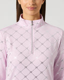 Daily Sports Pink Golf Shirt – Silver Foil Diamond Logo Print and Half-Zip Stand-Up Collar Detail

