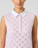 Daily Sports Light Pink Sleeveless Golf Polo – Silver Foil Diamond Heart Logo Print, White Polo Collar and Button Placket Detail

