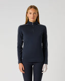 Daily Sports Dark Navy Piping Long Sleeve Half Neck Top in solid dark navy with white shoulder piping – women's quarter-zip golf top, front view