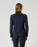 Daily Sports Dark Navy Piping Long Sleeve Half Neck Top in solid dark navy with white shoulder piping – women's quarter-zip golf top, back view