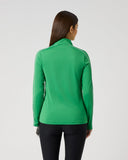 Daily Sports Leaf Piping Long Sleeve Half Neck Top in vibrant green with white contrast piping – women's quarter-zip golf top, back view