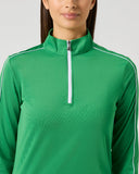 Daily Sports Leaf Piping Long Sleeve Half Neck Top close-up of quarter-zip collar and white contrast shoulder and sleeve piping detail
