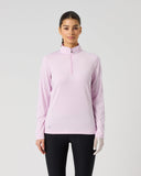Daily Sports Pink Piping Long Sleeve Half Neck Top in soft lilac pink – women's quarter-zip golf top with tonal piping, front view