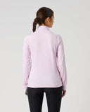 Daily Sports Pink Piping Long Sleeve Half Neck Top in soft lilac pink – women's quarter-zip golf top with tonal piping, back view