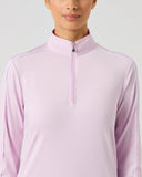 Daily Sports Pink Piping Long Sleeve Half Neck Top close-up of quarter-zip collar with silver zipper pull and tonal shoulder piping detail
