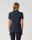 Daily Sports Dark Navy Graphic Jacquard Polo Shirt in deep navy – women's short sleeve tonal jacquard golf polo showing clean back panel and tailored fit, back view