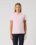 Daily Sports Pink Graphic Jacquard Polo Shirt in soft blush pink – women's short sleeve tonal jacquard golf polo with classic collar and hidden zip placket, front view