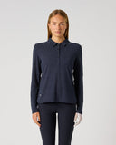 Daily Sports Women's Dark Navy Graphic Jacquard Long Sleeve Golf Polo Shirt – Front View

