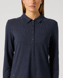 Daily Sports Dark Navy Long Sleeve Golf Polo Shirt – Jacquard Texture and Button Placket Detail

