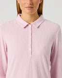Daily Sports Pink Long Sleeve Golf Polo Shirt – Diamond Jacquard Texture and Button Placket Detail

