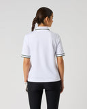 Daily Sports Women's White Half Sleeve Quick-Dry Golf Polo Shirt with Dark Green Striped Cuffs – Back View

