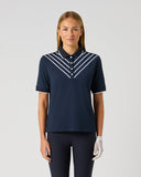 Daily Sports Women's Dark Navy Half Sleeve Quick-Dry Golf Polo Shirt with White Chevron Ribbon Detail – Front View

