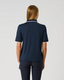 Daily Sports Women's Dark Navy Half Sleeve Quick-Dry Golf Polo Shirt with White Tipped Collar and Cuffs – Back View

