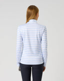 Women's light blue and white stripe print quick dry long sleeve golf top – back view

