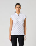 White Foil Silver Logo Print Cap Sleeve Polo