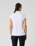 White Foil Silver Logo Print Cap Sleeve Polo