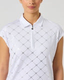 White Foil Silver Logo Print Cap Sleeve Polo