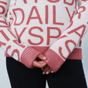 DS Pink Letters Roll Neck Pullover Sweater
