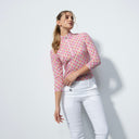 DS Digne Pink Geometric Print 3/4 Sleeve Mesh Polo Shirt
