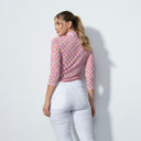 DS Digne Pink Geometric Print 3/4 Sleeve Mesh Polo Shirt