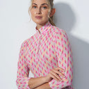 DS Digne Pink Geometric Print 3/4 Sleeve Mesh Polo Shirt