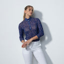 DS Digne Purple Animal Print 3/4 Sleeve Mesh Polo Shirt