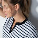 DS Itami Dark Navy Stripe Cap Sleeve Polo Shirt