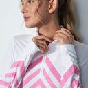 DS Bari White Pink Stripe Long Sleeve Polo Shirt
